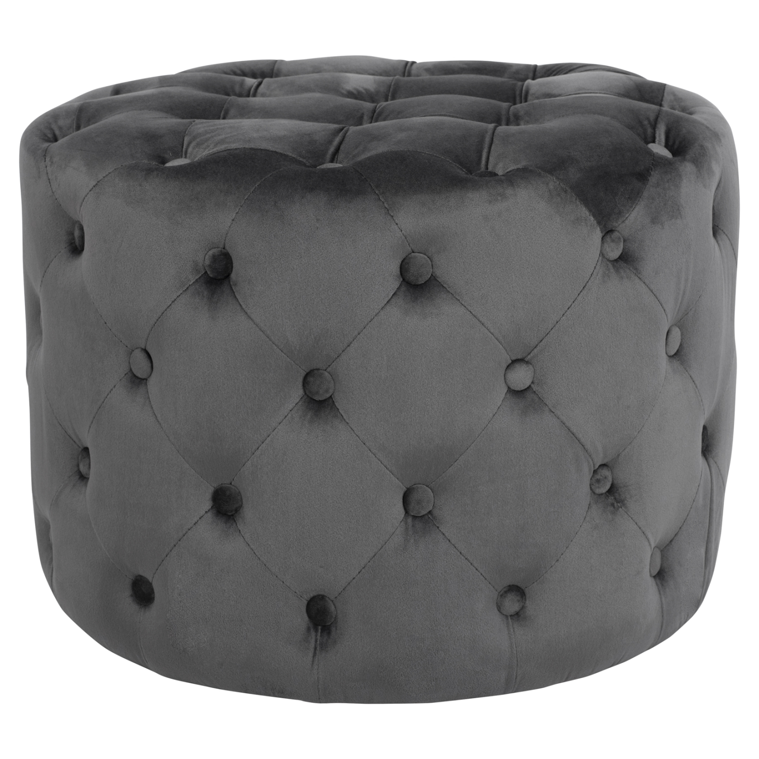 ΣΚΑΜΠΟ KASSIE  ΓΚΡΙ ΒΕΛΟΥΔΟ ΤΥΠΟΥ CHESTERFIELD HM8406.01 Φ60x43Υ εκ.